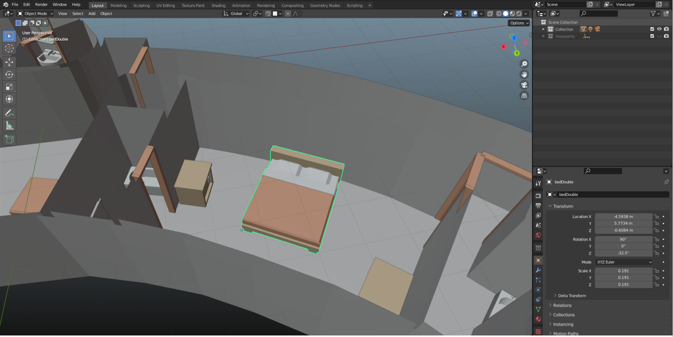 Bedroom 3D modeling in Blender